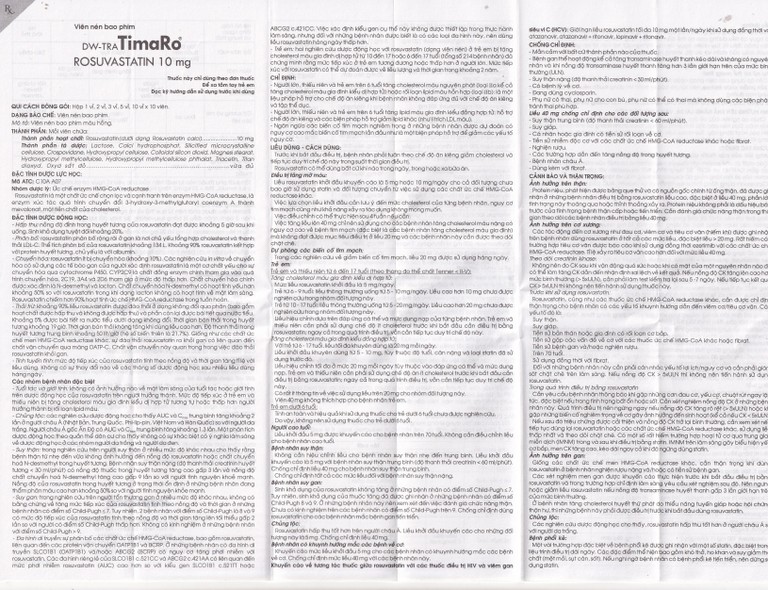 Thuốc DW-TRA TimaRo Rosuvastatin 10mg Traphaco điều trị rối loạn lipid máu ở người lớn và trẻ em (3 vỉ x 10 viên)