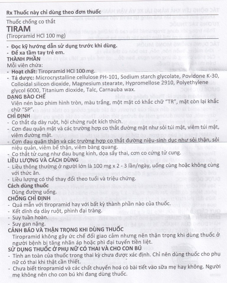 Thuốc Tiram 100mg Shinpoong Deawoo điều trị co thắt dạ dày ruột (10 vỉ x 10 viên)