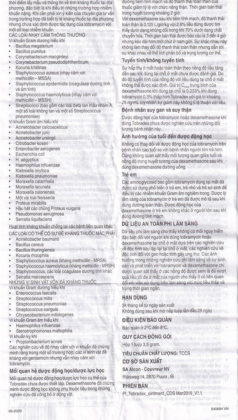 Thuốc mỡ tra mắt TobraDex Alcon điều trị viêm và nhiễm khuẩn (3,5g)