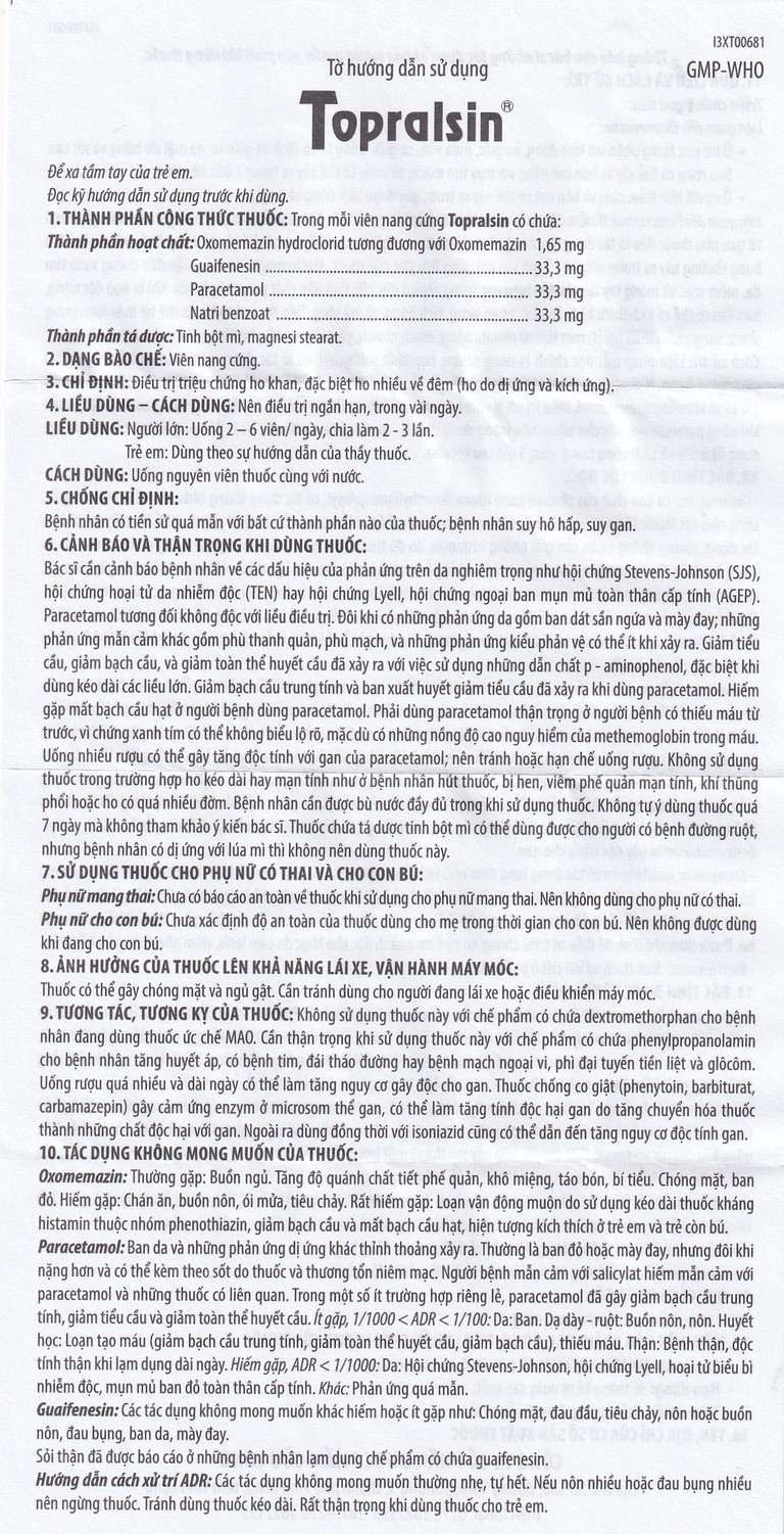 Thuốc Topralsin Pharimexco điều trị triệu chứng ho khan (24 viên)