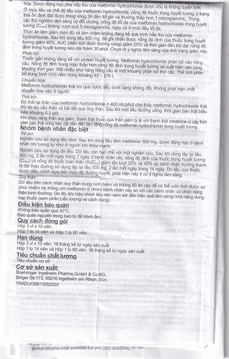 Thuốc Trajenta Duo 2.5mg/850mg Boehringer điều trị đái tháo đường típ 2 (14 viên)