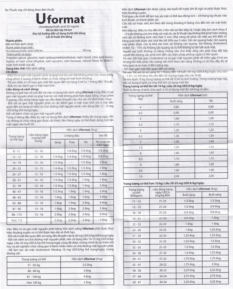 Thuốc Uformat 50mg CPC1HN điều trị xơ gan mật nguyên phát và giúp hoà tan sỏi mật (20 ống x 5ml)