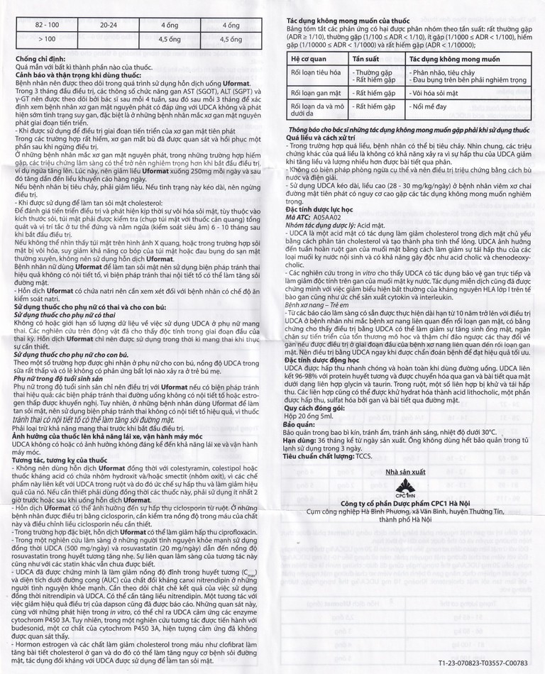 Thuốc Uformat 50mg CPC1HN điều trị xơ gan mật nguyên phát và giúp hoà tan sỏi mật (20 ống x 5ml)