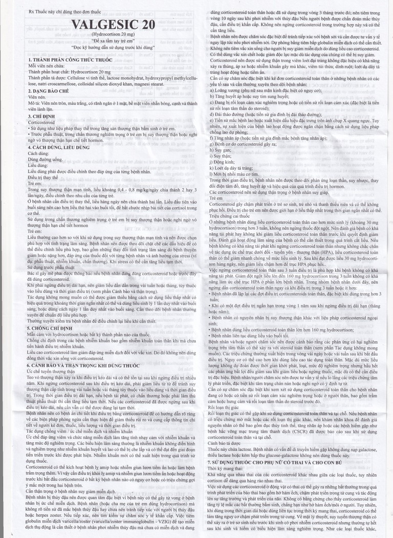 Valgesic 20mg Medisun liệu pháp thay thế tăng sản lượng thận ở trẻ (6 vỉ x 10 viên)