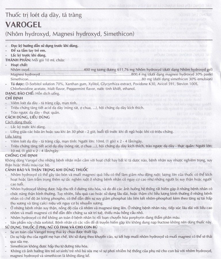 Hỗn dịch uống Varogel Shinpoong Deawoo điều trị viêm loét dạ dày, tá tràng (20 gói x 10ml)