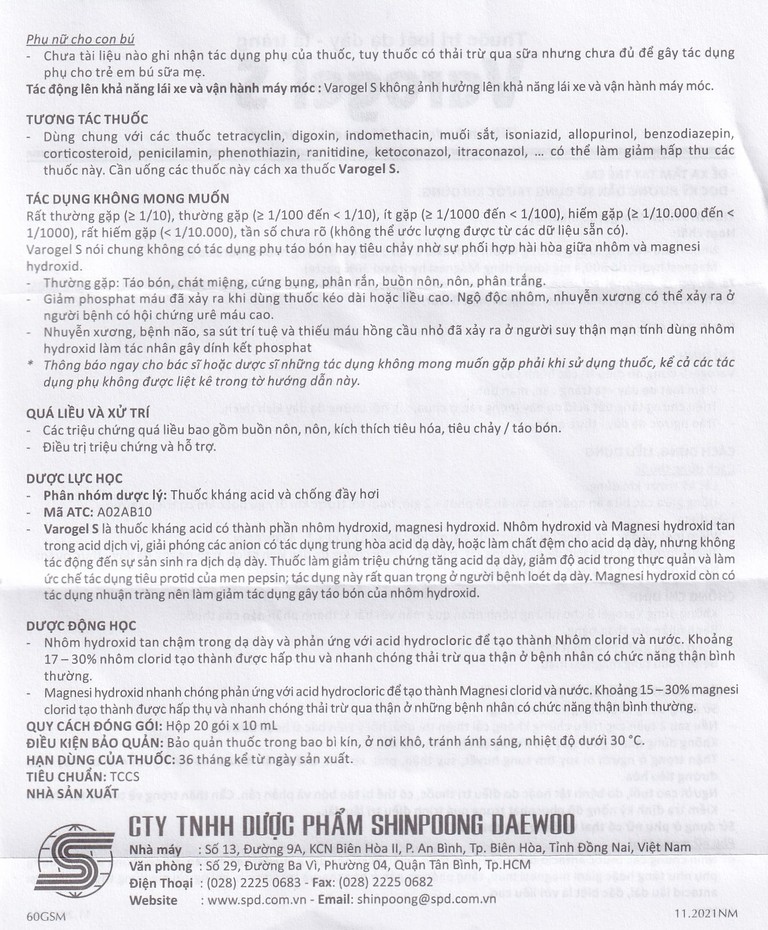 Thuốc Varogel Shinpoong Daewoo điều trị viêm loét dạ dày (20 gói x 10ml)