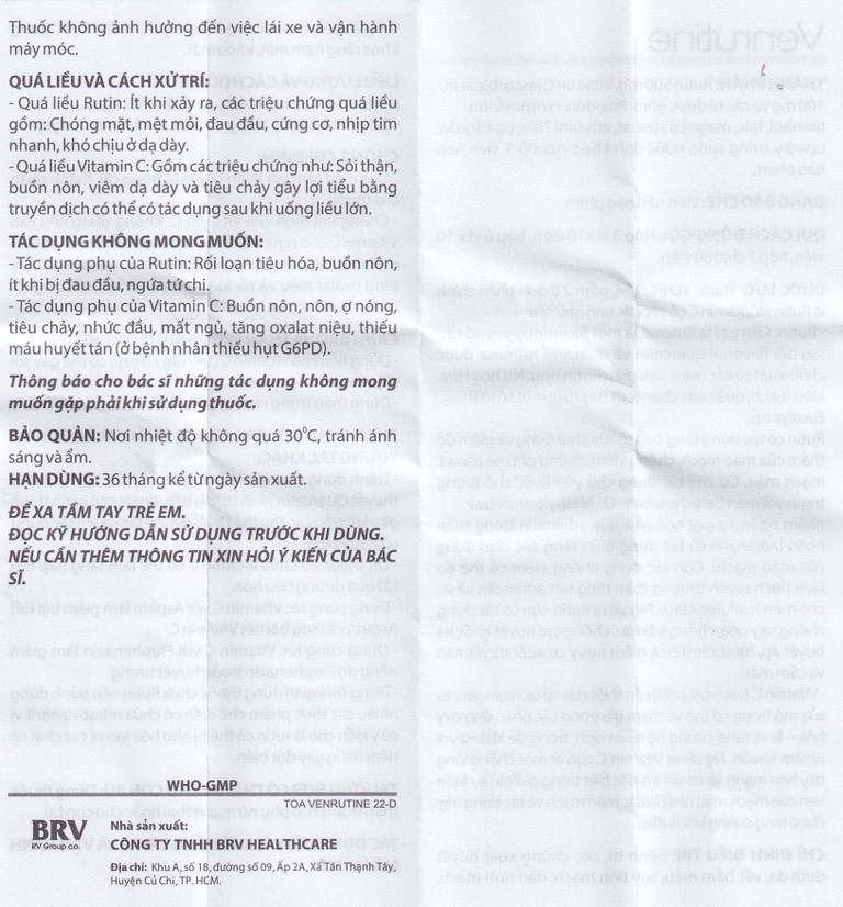 Thuốc Venrutine 500mg/100mg BRV điều trị bệnh trĩ, các chứng xuất huyết dưới da (3 vỉ x 10 viên)