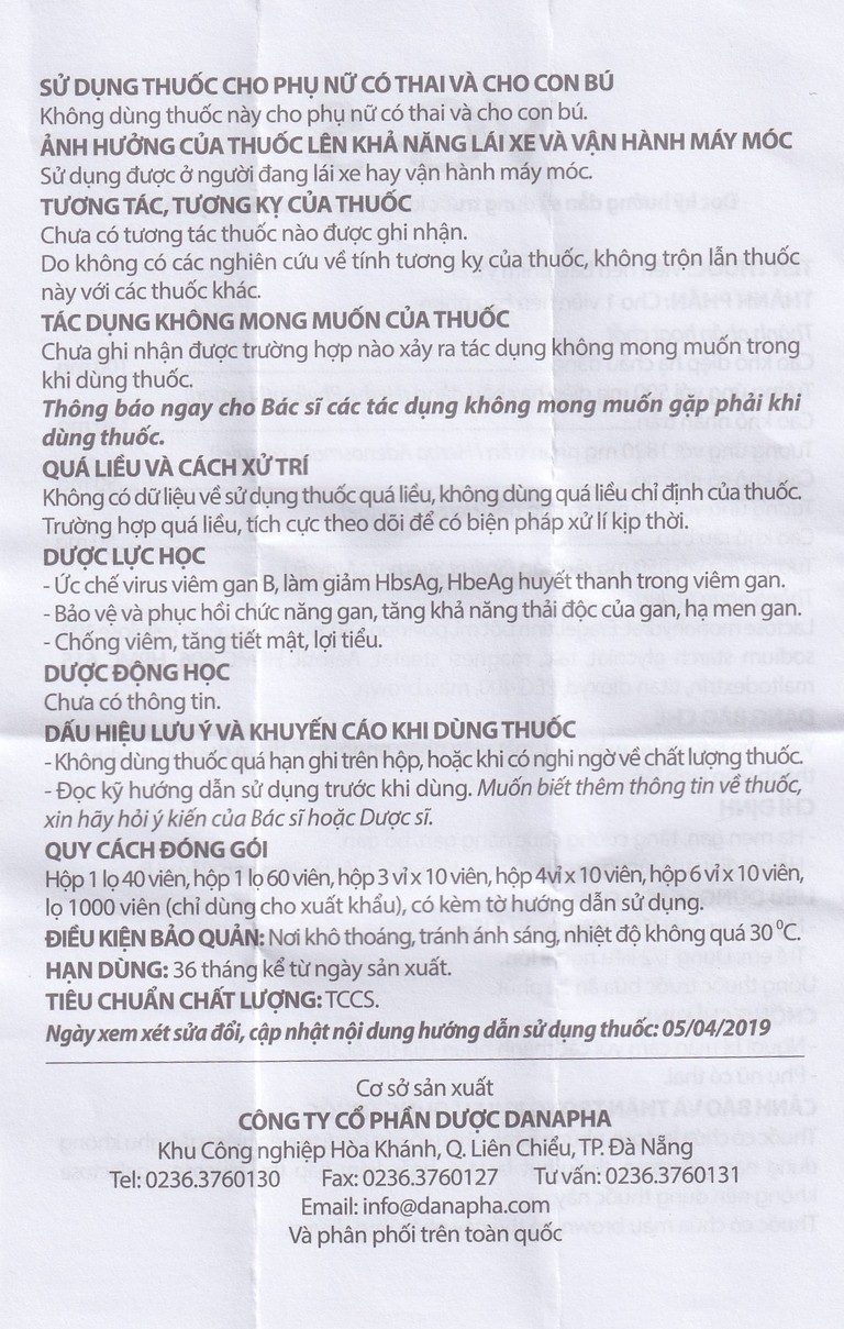 Thuốc VG-5 Danapha điều trị hạ men gan, viêm gan (40 viên) 