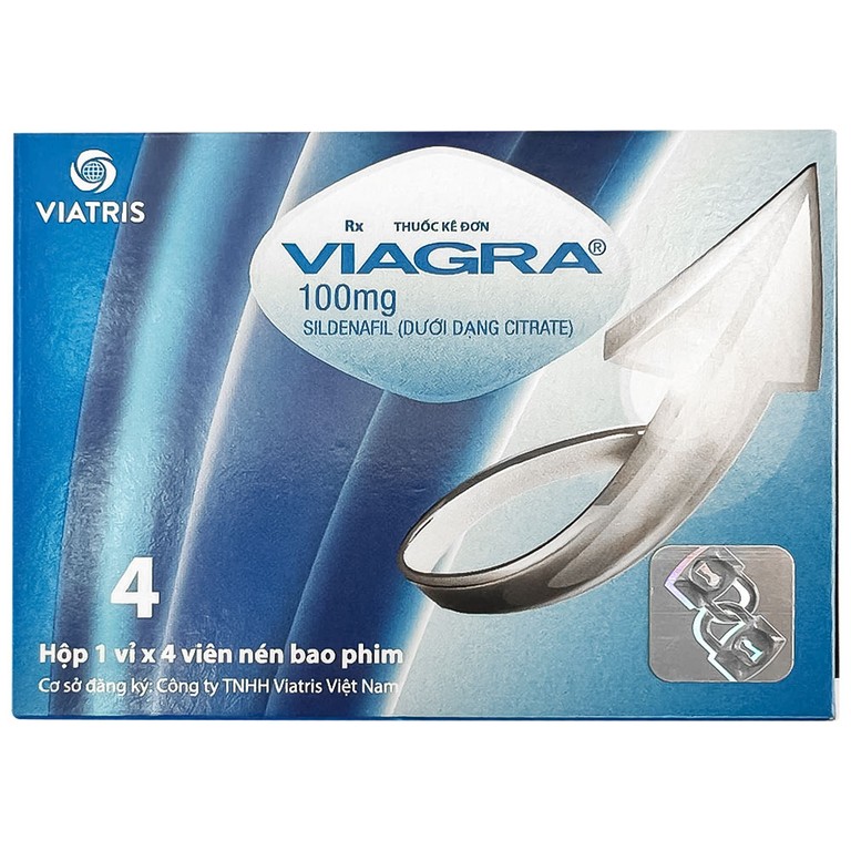 Thuốc Viagra 100mg Viatris điều trị rối loạn cương dương (1 vỉ x 4 viên)