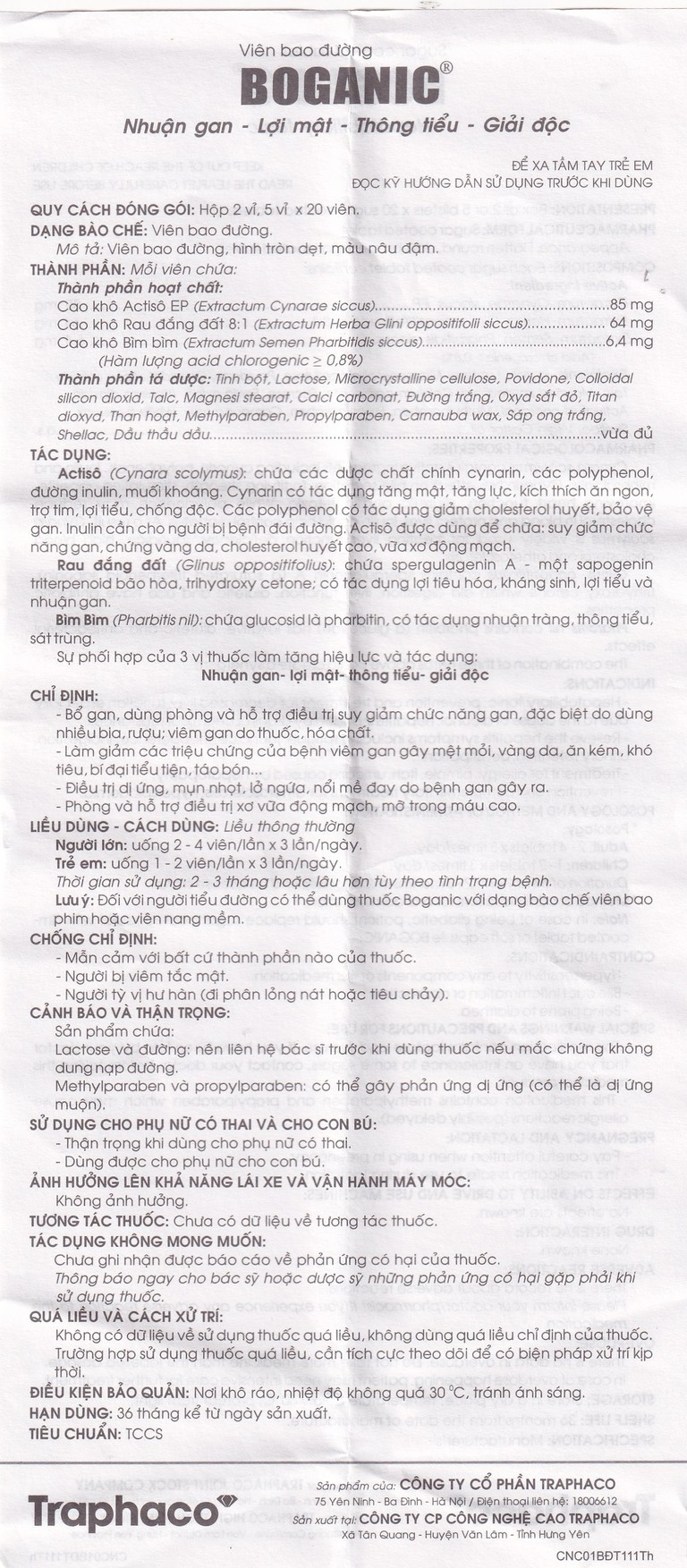 Thuốc Boganic Traphaco bổ gan, hỗ trợ điều trị suy giảm chức năng gan (5 vỉ x 20 viên)