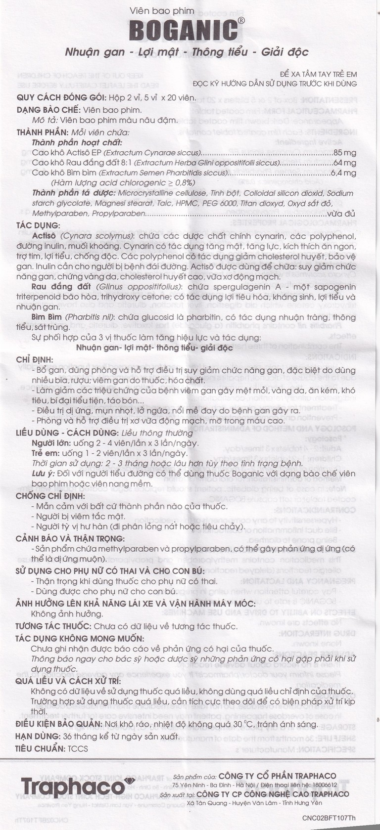 Thuốc Boganic Traphaco bổ gan, hỗ trợ điều trị suy giảm chức năng gan (5 vỉ x 20 viên)