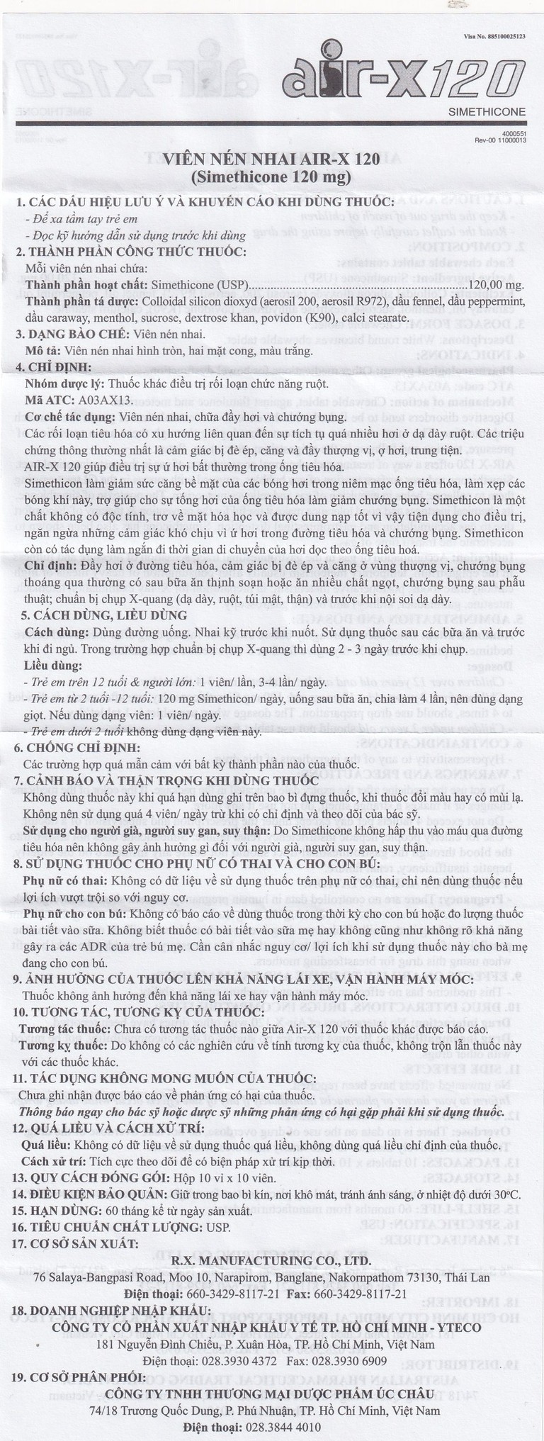 Viên nhai AIR-X 120 chống đầy hơi và chướng bụng (10 vỉ x 10 viên)