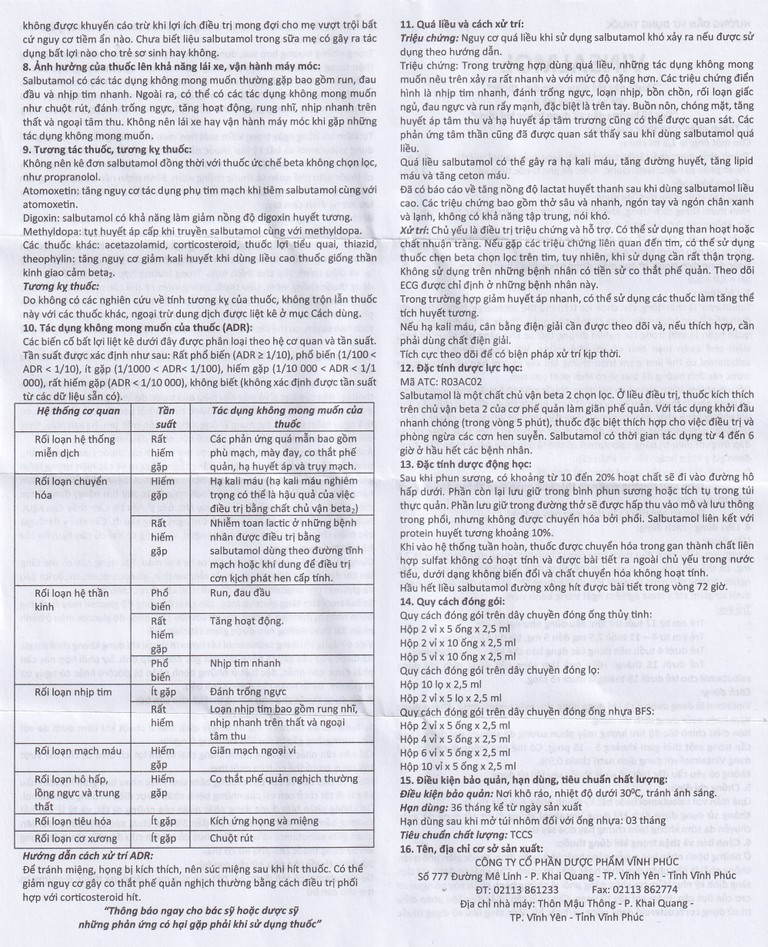 Thuốc Vinsalmol 2.5mg/2.5ml Vinphaco hỗ trợ kiểm soát co thắt phế quản mạn, hen ác tính (2 vỉ x 5 ống)