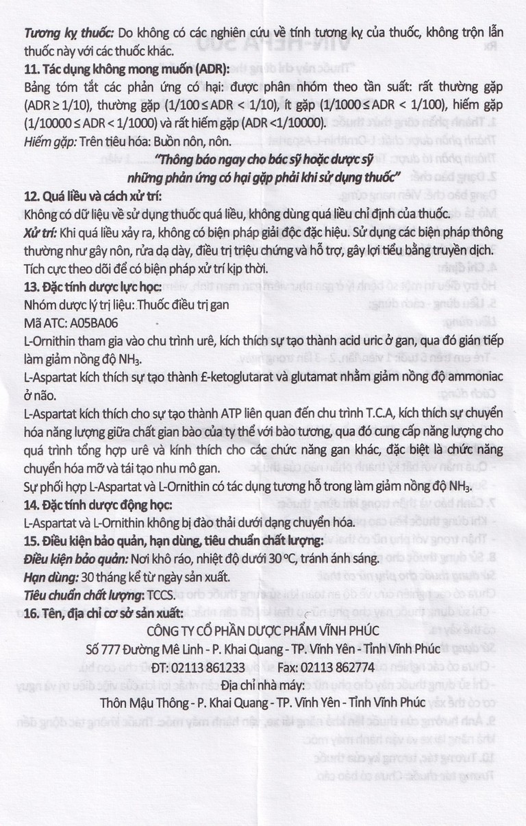 Thuốc Vin-Hepa 500 Vinphaco điều trị các bệnh lý ở gan (6 vỉ x 10 viên)