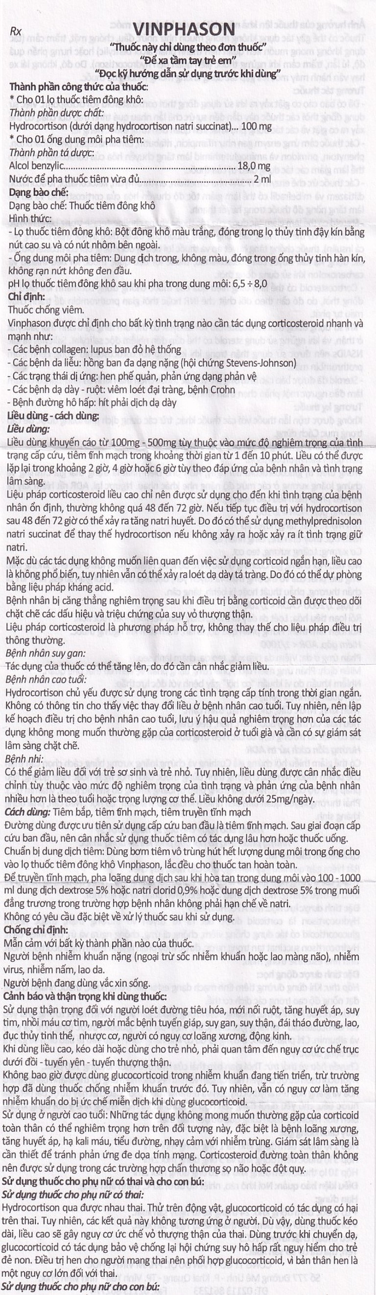 Thuốc tiêm Vinphason 100mg Vinphaco điều trị lupus ban đỏ hệ thống, hồng ban đa dạng nặng (1 lọ + 1 ống)