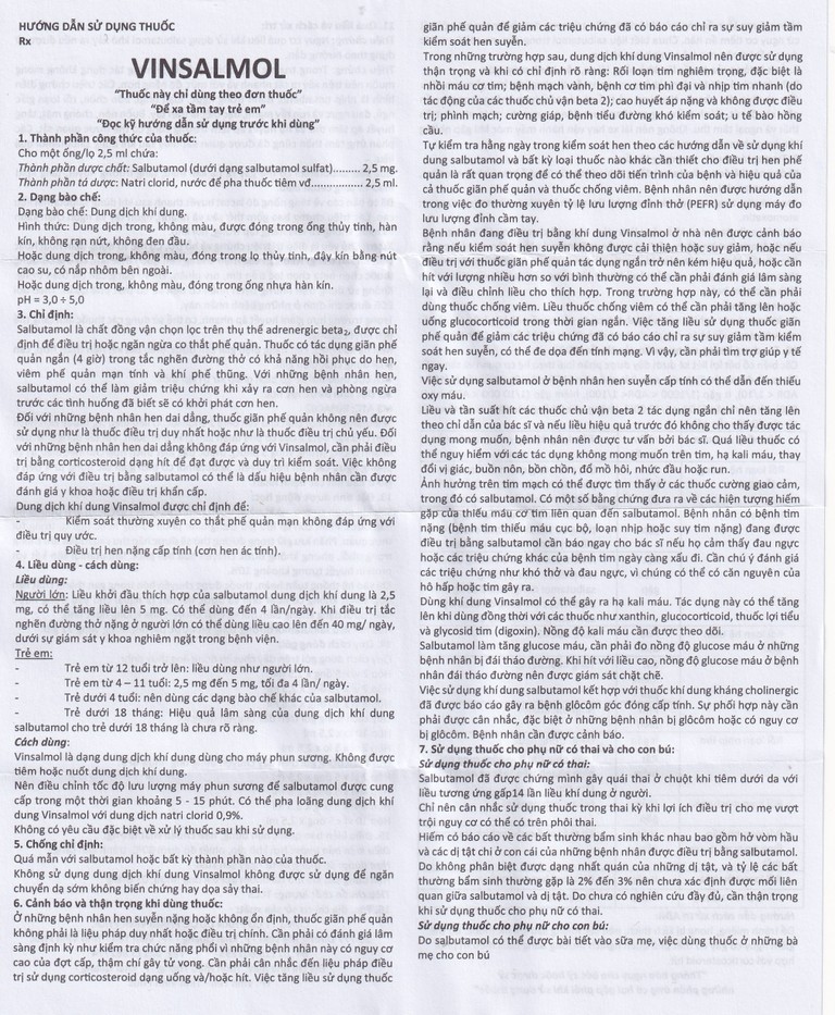 Thuốc Vinsalmol 2.5mg/2.5ml Vinphaco hỗ trợ kiểm soát co thắt phế quản mạn, hen ác tính (2 vỉ x 5 ống)