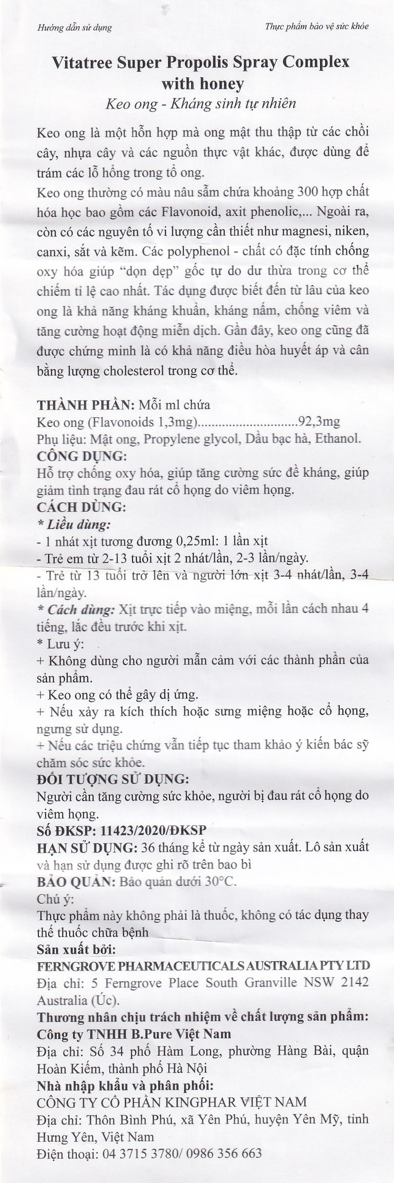 Xịt keo ong Vitatree Super Propolis Spray Complex With Honey hỗ trợ chống oxy hóa, giảm đau rát họng (30ml)