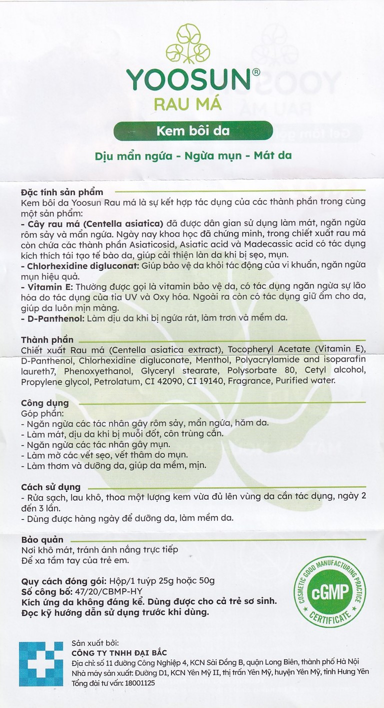 Kem bôi Yoosun Rau Má giúp dịu da, mẫn ngứa, ngừa mụn (25g)