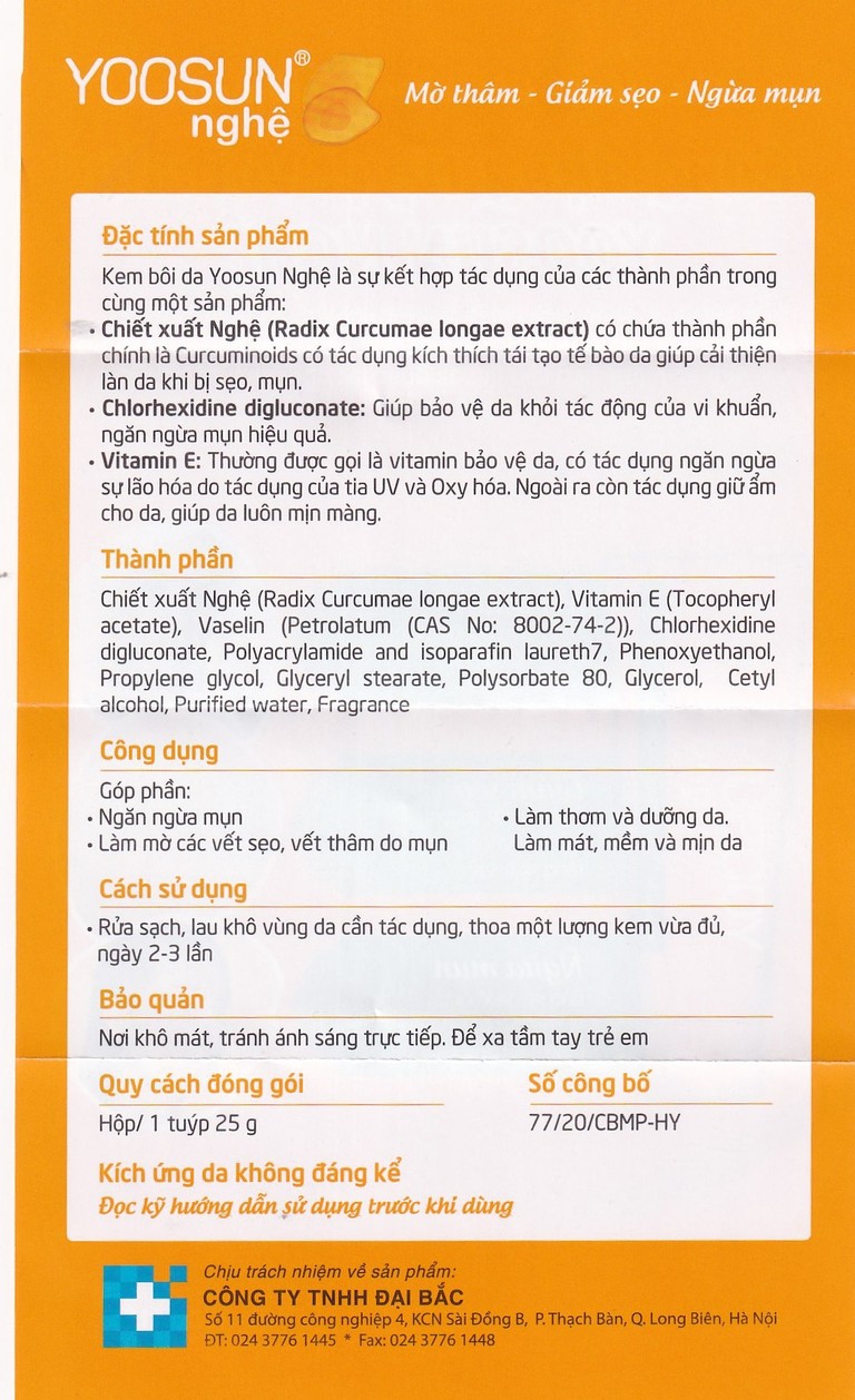 Kem bôi Yoosun Nghệ Đại Bắc mờ thâm, giảm sẹo, ngừa mụn (25g)