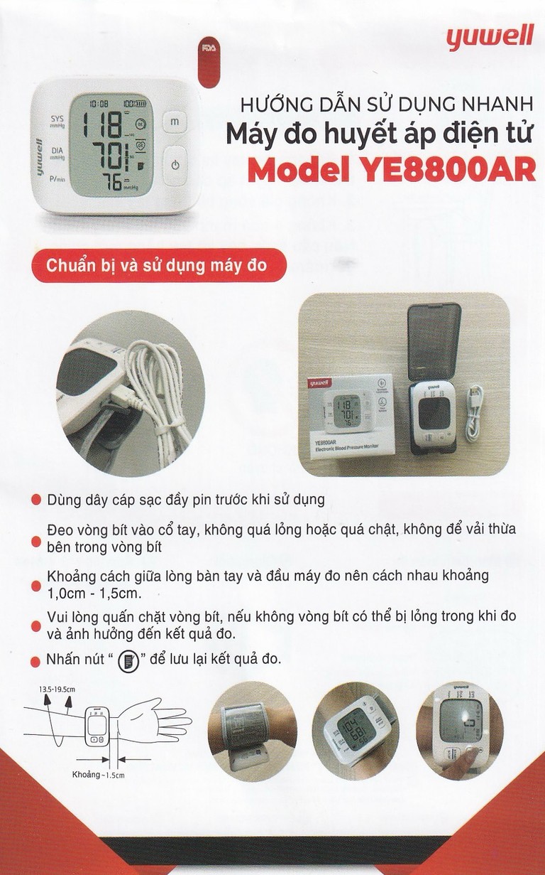 Máy đo huyết áp điện tử cổ tay Yuwell YE8800AR cảnh báo rung nhĩ, ngăn ngừa đột quỵ