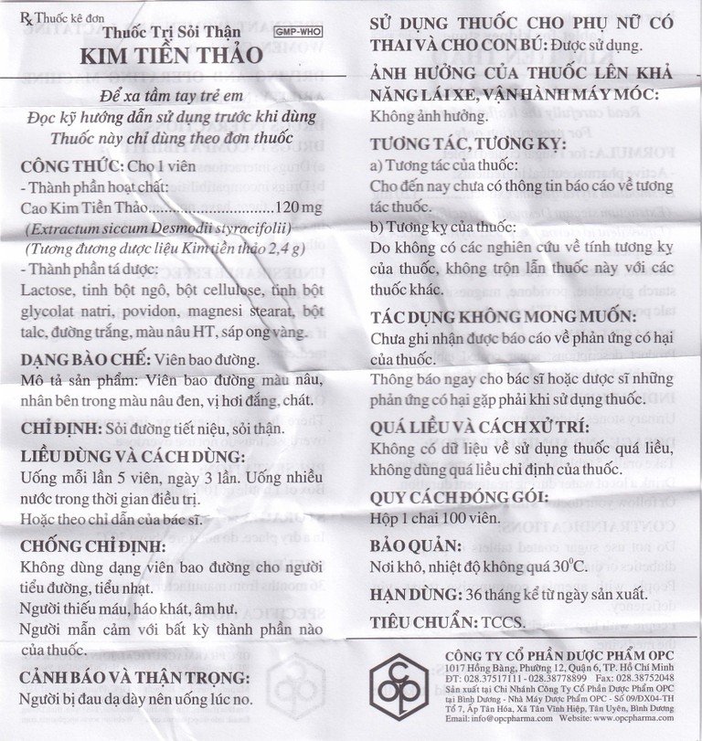 Thuốc trị sỏi thận Kim Tiền Thảo OPC hỗ trợ điều trị sỏi đường tiết niệu, sỏi thận (100 viên)