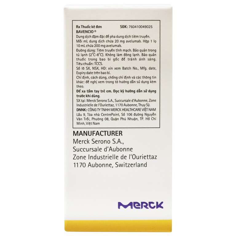Thuốc Bavencio 200mg Merck điều trị ung thư biểu mô tế bào Merkel di căn (10ml)