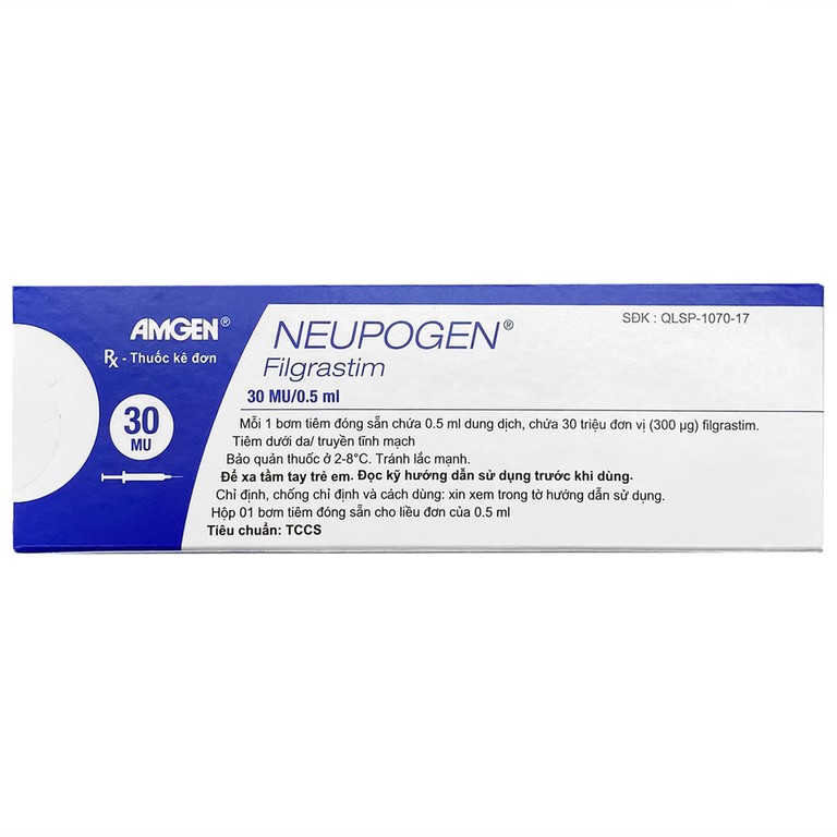 Thuốc Neupogen 30MU/0.5ml Amgen điều trị sốt do giảm bạch cầu đa nhân trung tính trên bệnh nhân hóa trị