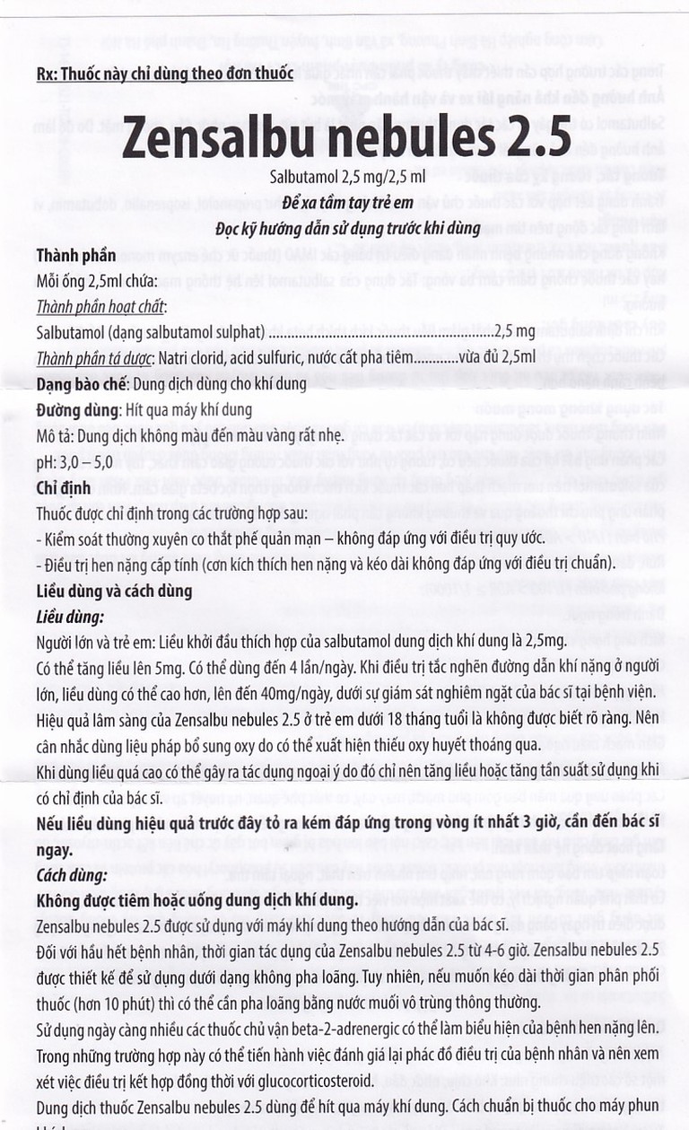 Thuốc Zensalbu 2.5mg CPC1HN kiểm soát co thắt phế quản mạn, điều trị hen nặng cấp tính (2 vỉ x 5 ống)
