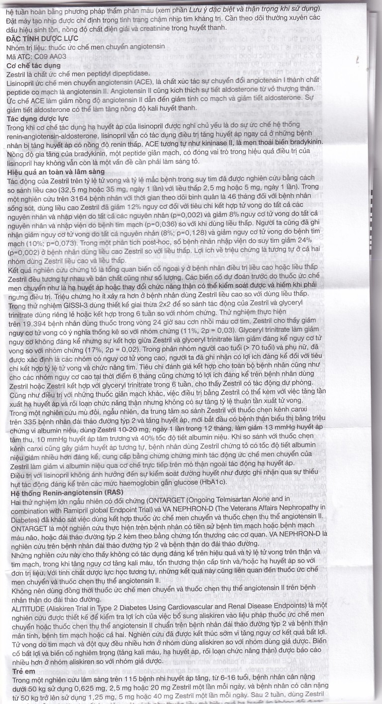 Thuốc Zestril 5mg AstraZeneca điều trị tăng huyết áp, suy tim (2 vỉ x 14 viên)