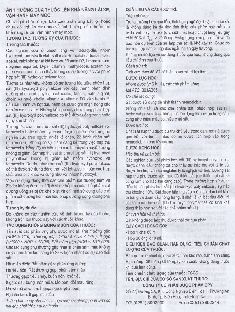 Thuốc Zibifer OPV Pharmaceutical điều trị thiếu máu do thiếu sắt và thiếu sắt không thiếu máu (60ml)