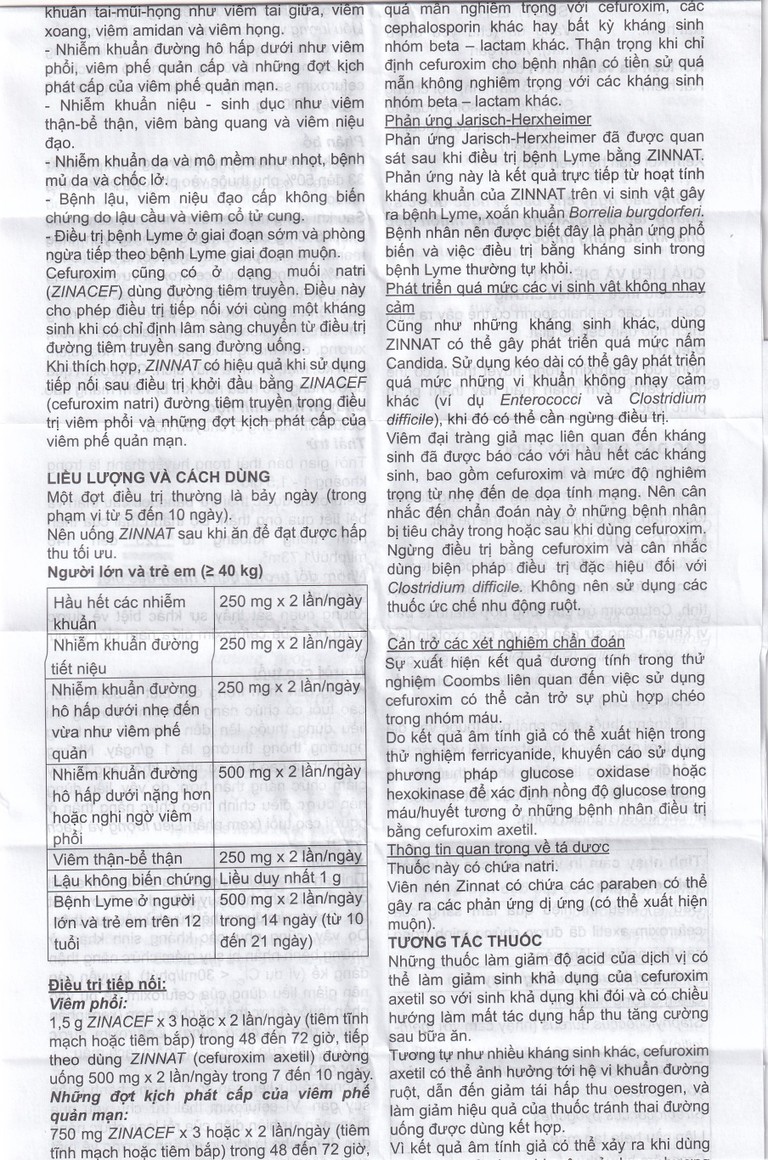 Thuốc Zinnat tablets 500mg Sandoz điều trị những nhiễm khuẩn do vi khuẩn nhạy cảm gây ra (1 vỉ x 10 viên)