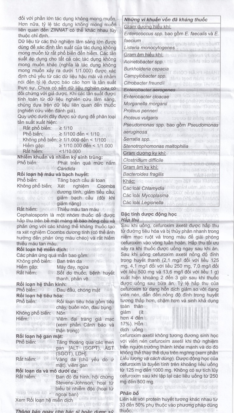 Thuốc Zinnat tablets 500mg Sandoz điều trị những nhiễm khuẩn do vi khuẩn nhạy cảm gây ra (1 vỉ x 10 viên)