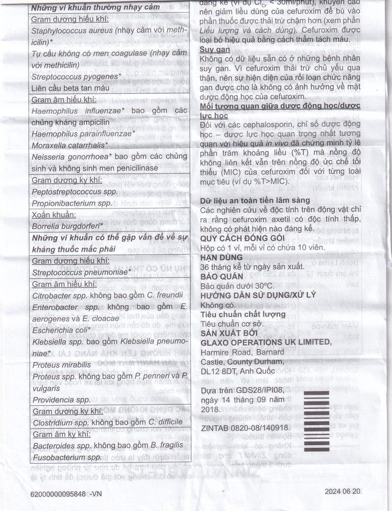 Thuốc Zinnat tablets 500mg Sandoz điều trị những nhiễm khuẩn do vi khuẩn nhạy cảm gây ra (1 vỉ x 10 viên)