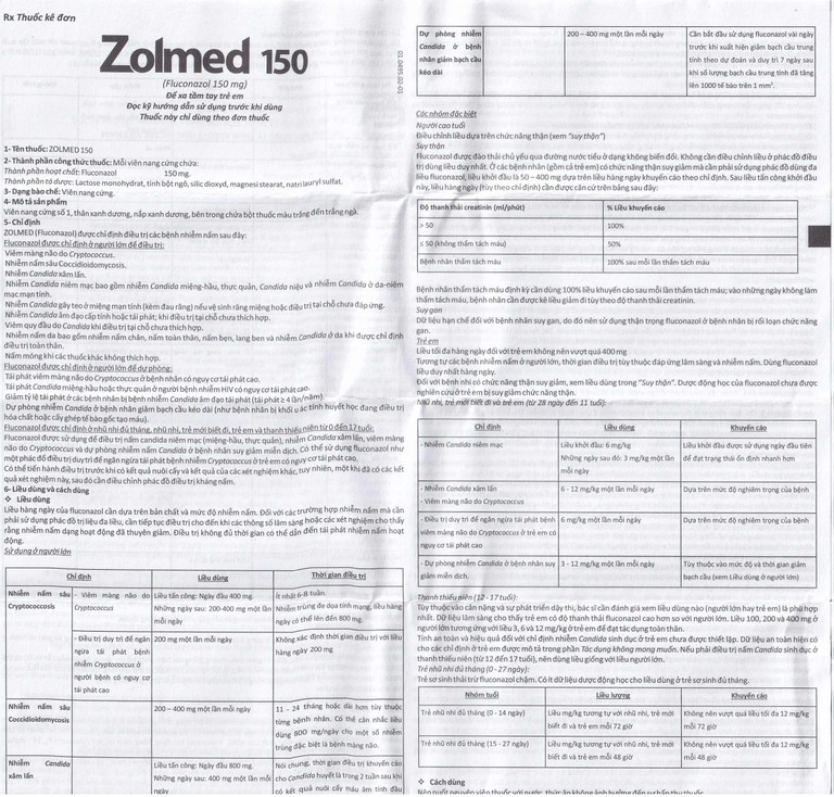 Thuốc Zolmed 150 Abbott điều trị các bệnh nhiễm nấm, dự phòng nhiễm nấm (1 vỉ x 10 viên)