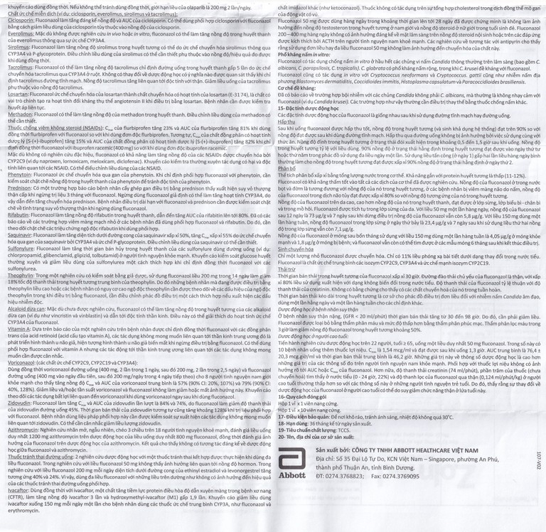 Thuốc Zolmed 150 Abbott điều trị các bệnh nhiễm nấm, dự phòng nhiễm nấm (1 vỉ x 10 viên)