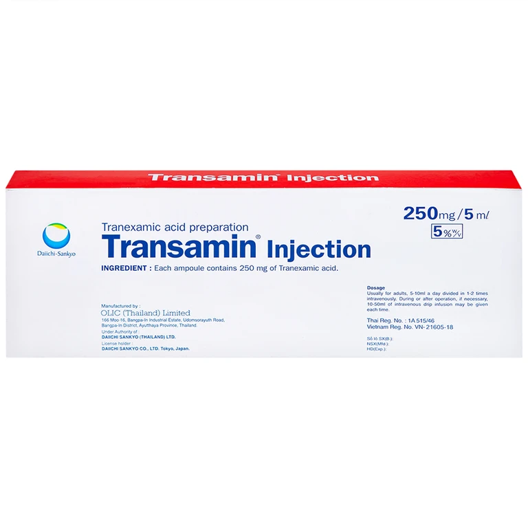 Thuốc Transamin 250mg Olic trị chảy máu bất thường (vỉ 10 ống)