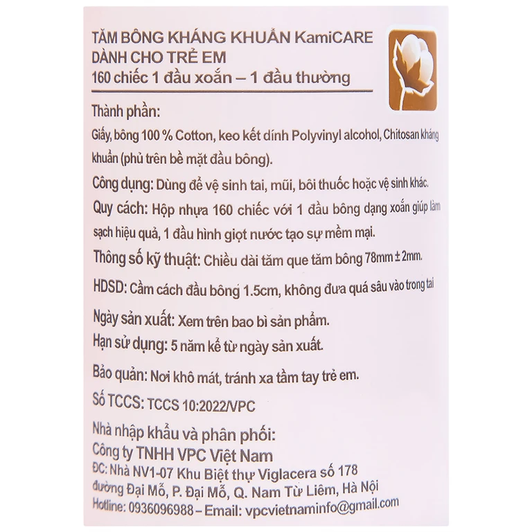 Tăm bông trẻ em Kamicare 1 đầu xoắn 1 đầu thường hộp tròn 160 que