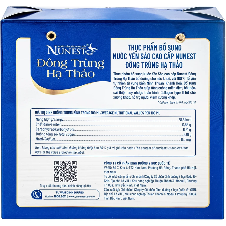 Nước Yến Sào Cao Cấp Nunest Đông Trùng Hạ Thảo 15% Yến (6 hũ x 70ml)