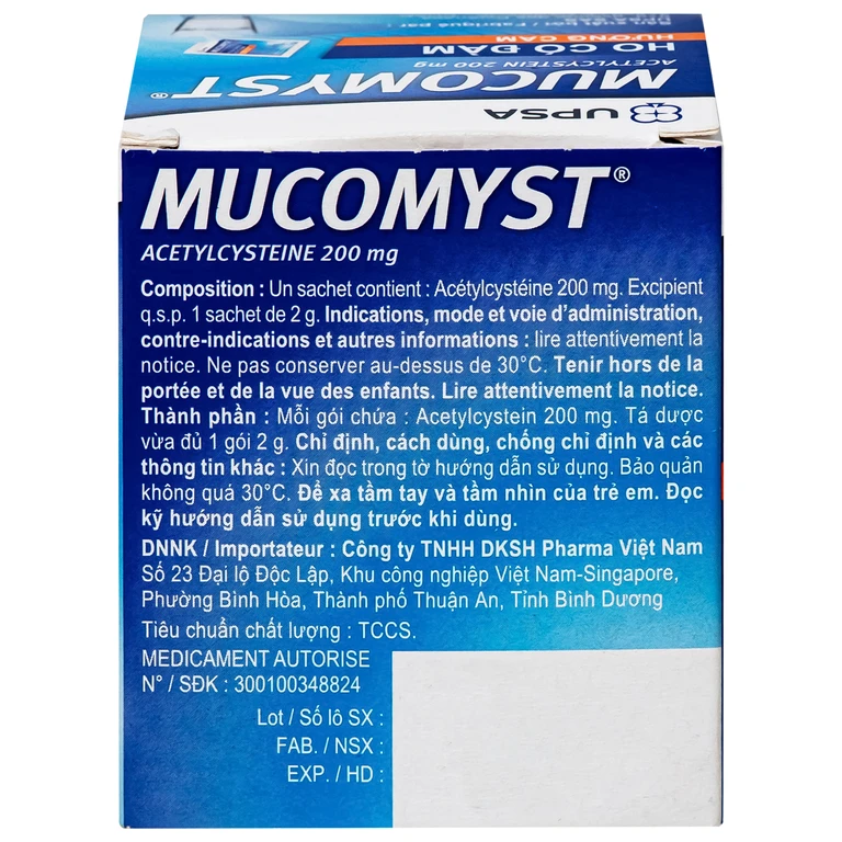 Thuốc Mucomyst 200mg UPSA điều trị ho có đờm, giúp long đờm và tiêu ...