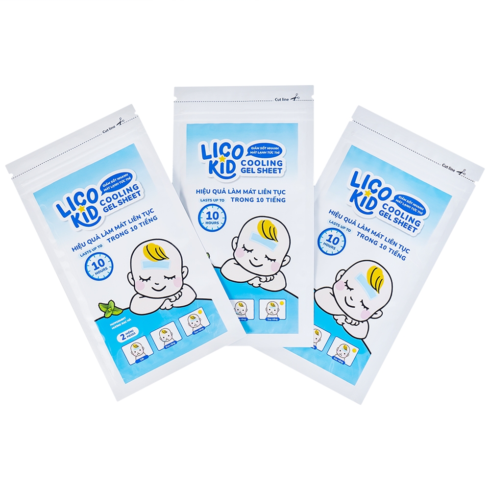 Hình ảnh Miếng dán hạ sốt Licokid hương bạc hà hỗ trợ hạ nhiệt, hạ sốt, giảm đau (3 gói x 2 miếng)