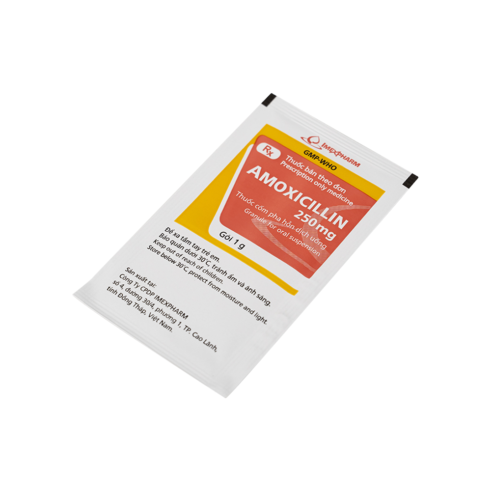 Hình ảnh Hỗn dịch uống Amoxicillin 250mg Imexpharm điều trị nhiễm khuẩn đường hô hấp, đường mật, đường tiêu hóa (12 gói)