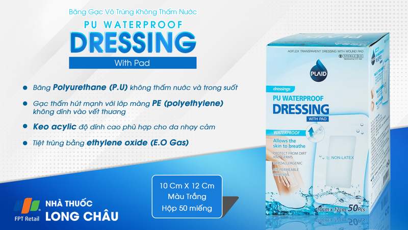 Băng Gạc Vô Trùng Không Thấm Nước Pu Waterproof Dressing With Pad 10 Cm X 12 Cm 1
