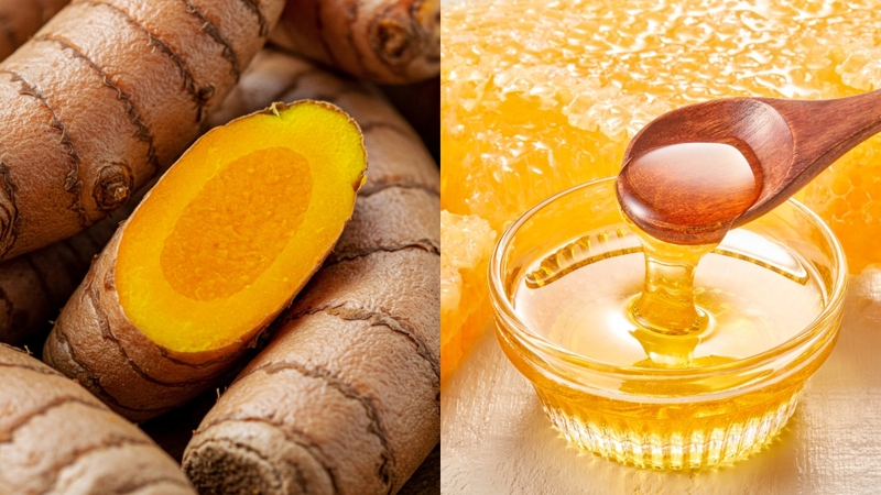 Khi phối hợp mật ong với nghệ tươi, hỗn hợp có thể giúp làm dịu những vùng da mẩn đỏ hoặc sau mụn