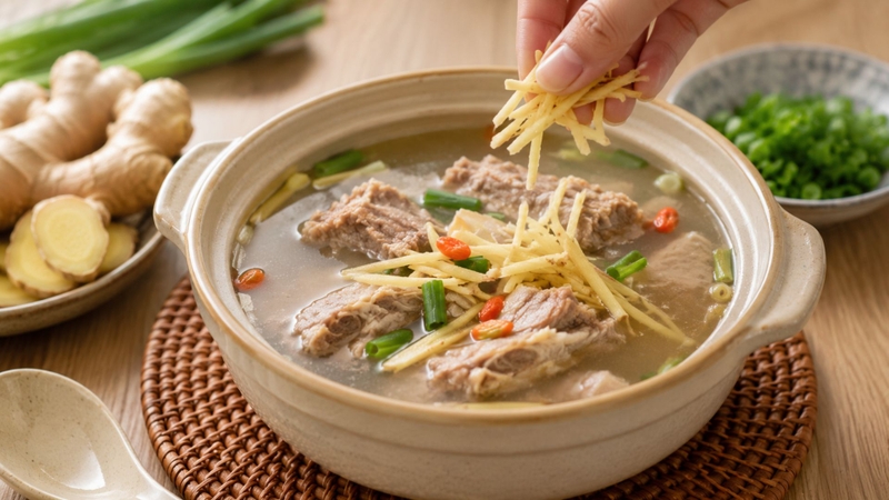 Thêm gừng vào súp giúp tăng hương vị mà không cần sử dụng quá nhiều muối