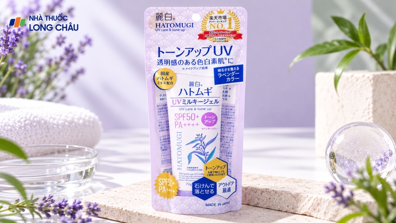 Reihaku Hatomugi Tone Up UV Milky Gel: Kem chống nắng Reihaku Hatomugi nâng tông