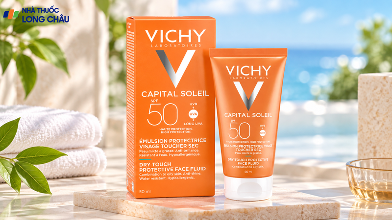 Vichy Capital Soleil Dry Touch Face Fluid thẩm thấu nhanh, hạn chế bết dính
