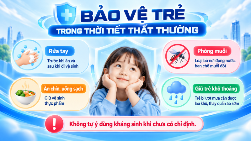 Giữ vệ sinh, phòng muỗi và hạn chế thay đổi nhiệt độ đột ngột cho trẻ