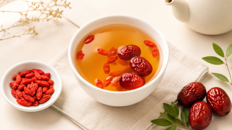 Sự kết hợp giữa táo đỏ và kỷ tử thường được sử dụng để hỗ trợ tăng cường thể lực và giảm mệt mỏi do học tập căng thẳng