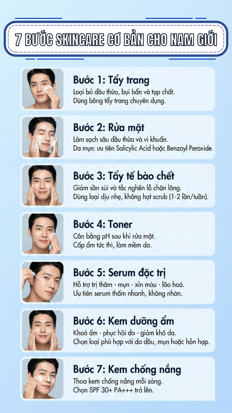 7 bước skincare cho nam giới cơ bản