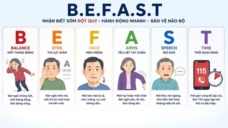 Quy tắc B.E.F.A.S.T là phương pháp đơn giản, dễ nhớ và được áp dụng rộng rãi nhằm giúp phát hiện các dấu hiệu